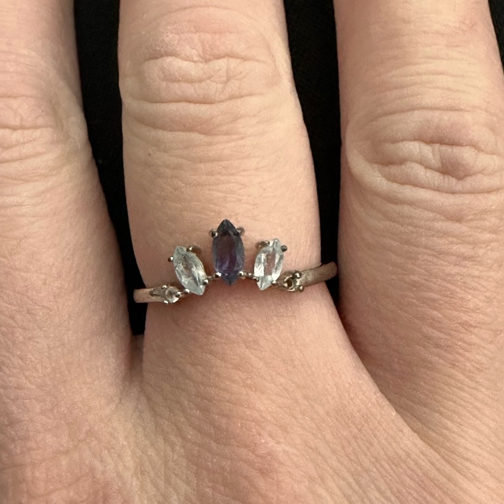 Silver Plated Ring with Blue Jewel Detail size 7